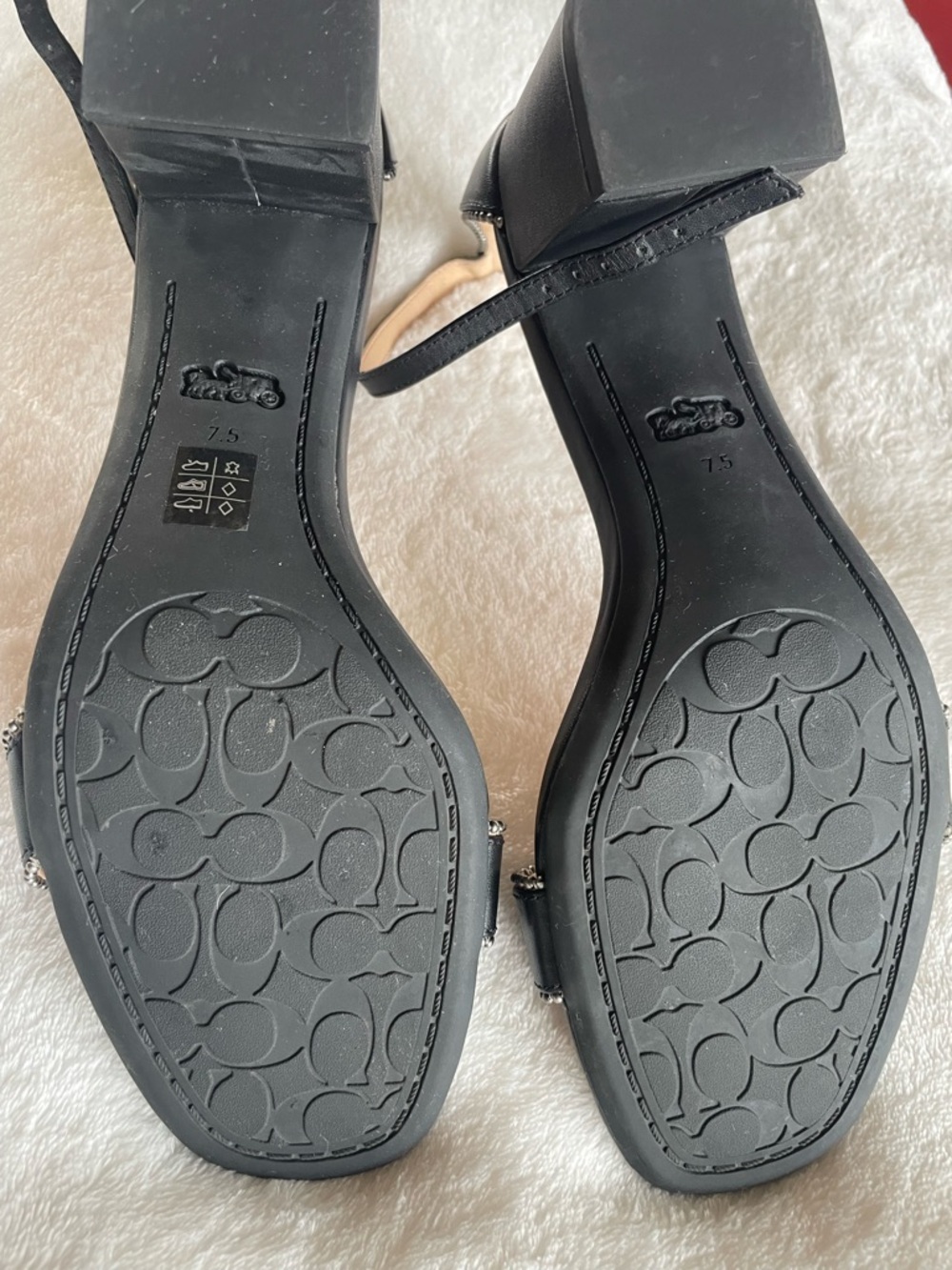 Coach Black Ankle-Strap Block Heel Sandals with Beaded Trim - Picture 5 of 5